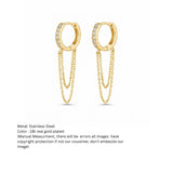 Gold-Tone Pavé Huggie Hoop Earrings with Draped Chains