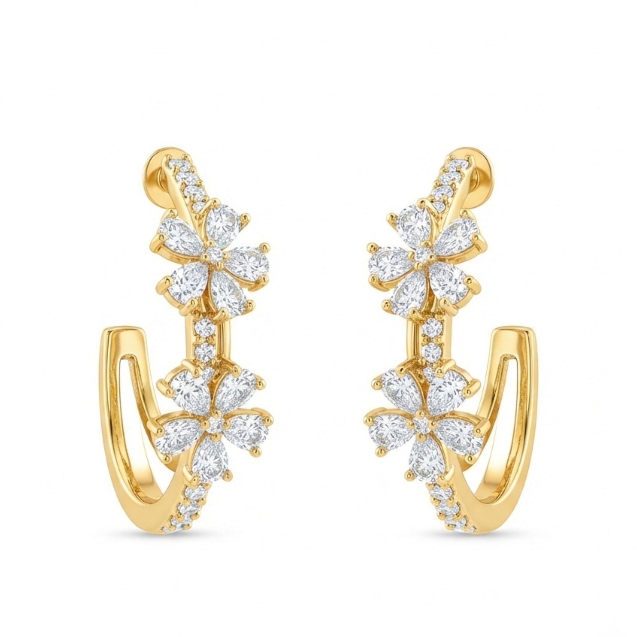 Gold-Tone Double Floral Hoop Earrings