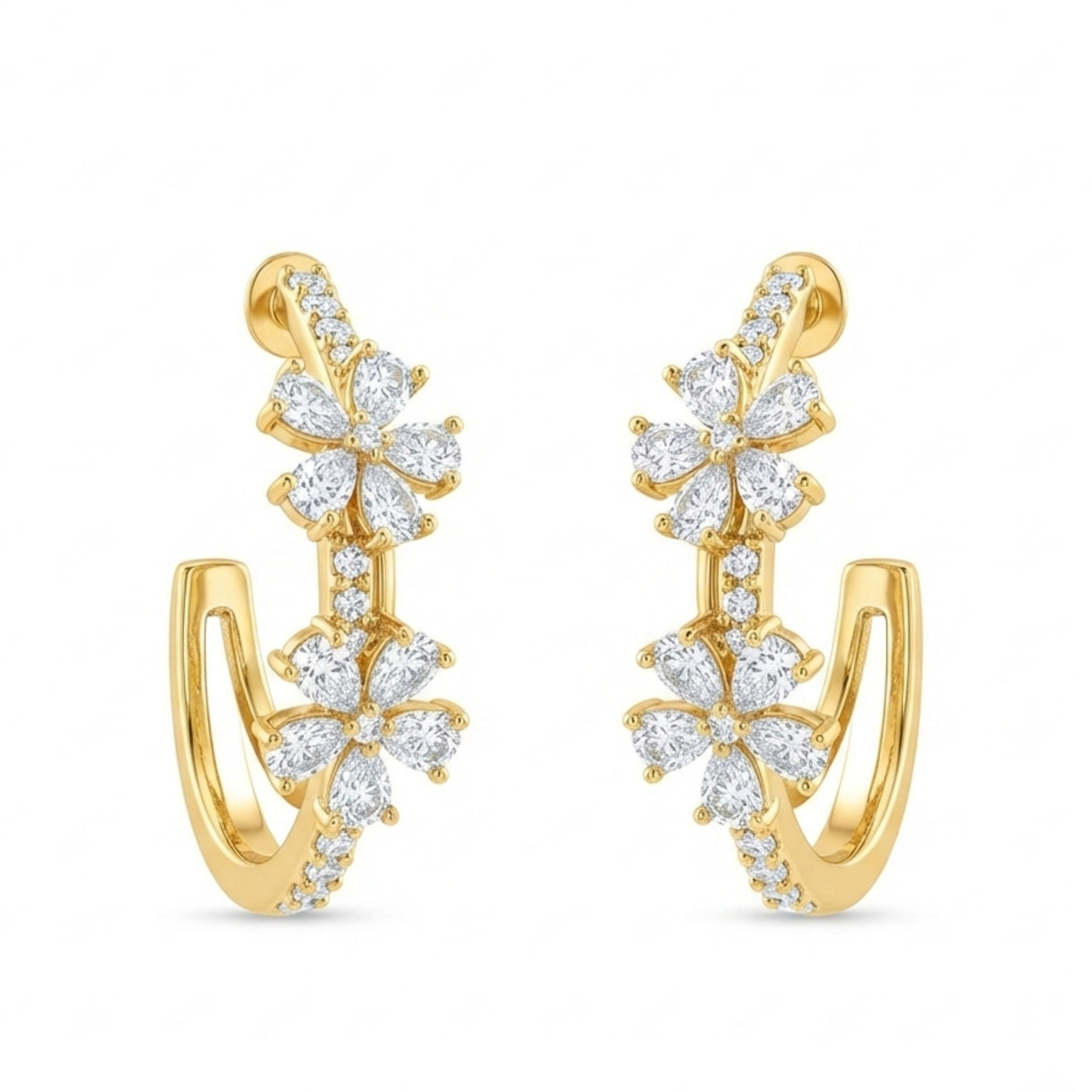 Gold-Tone Double Floral Hoop Earrings