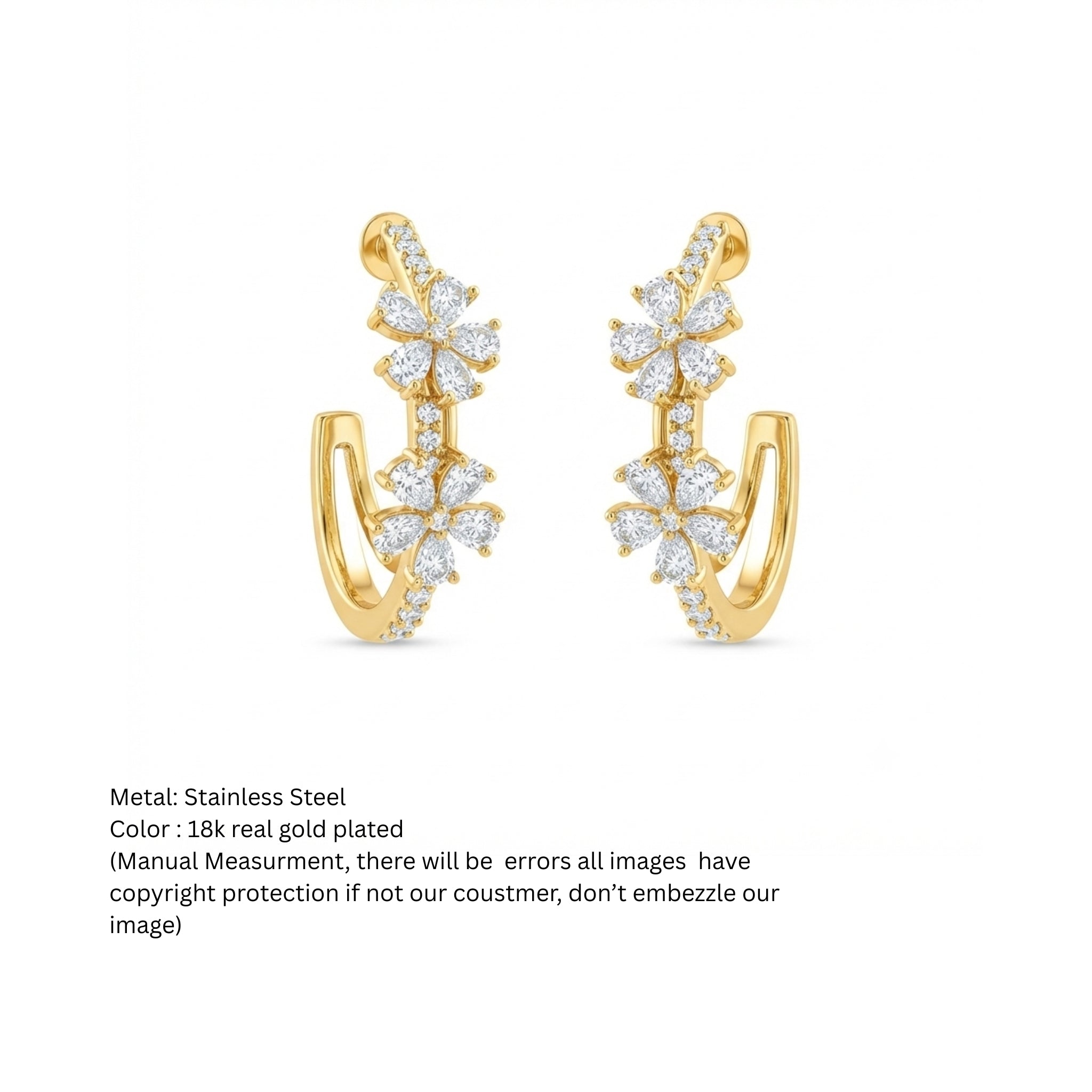 Gold-Tone Double Floral Hoop Earrings