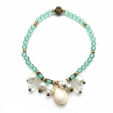 Handcrafted Green Beaded Pearl Charm Bracelet