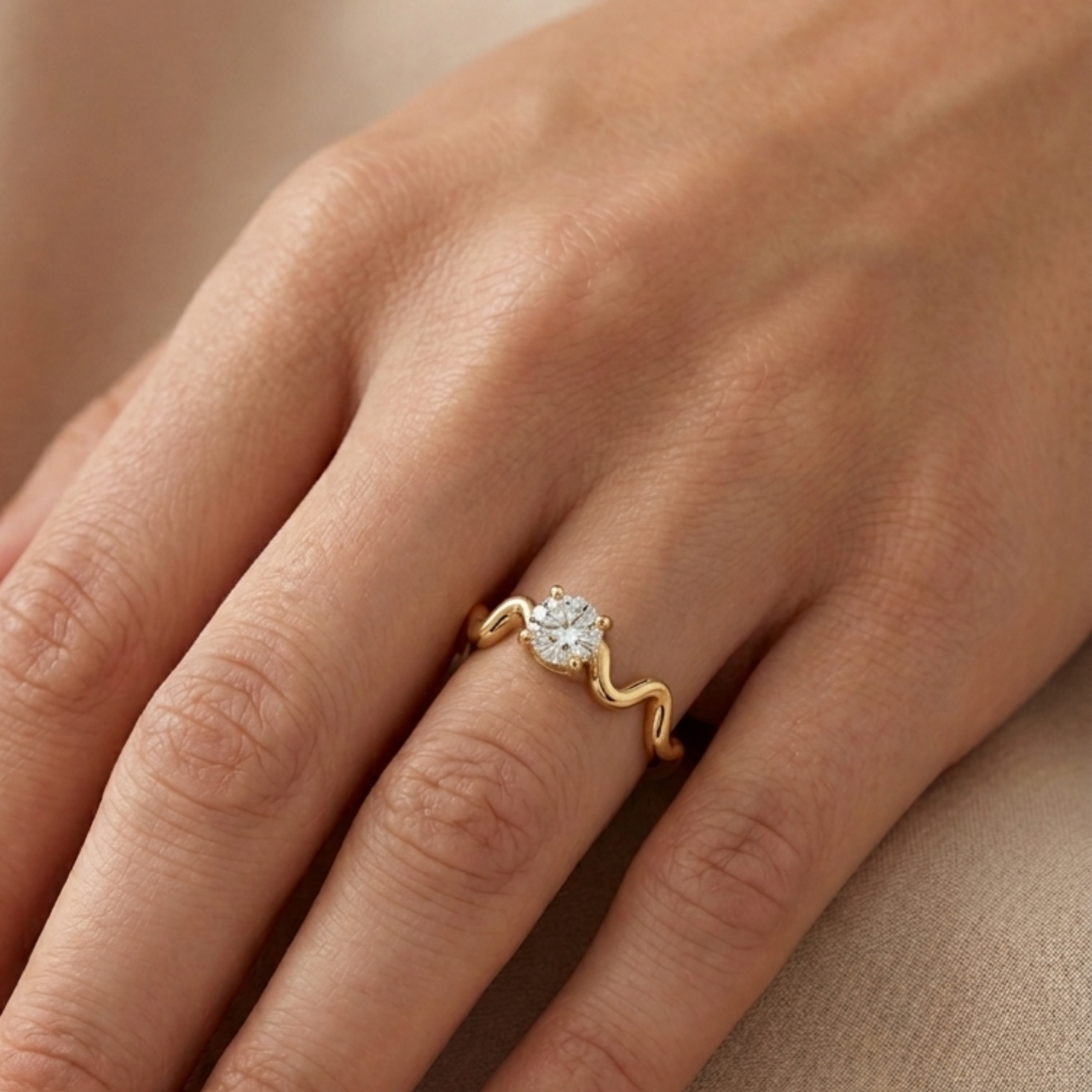Gold Plated Wave Silhouette Solitaire Ring