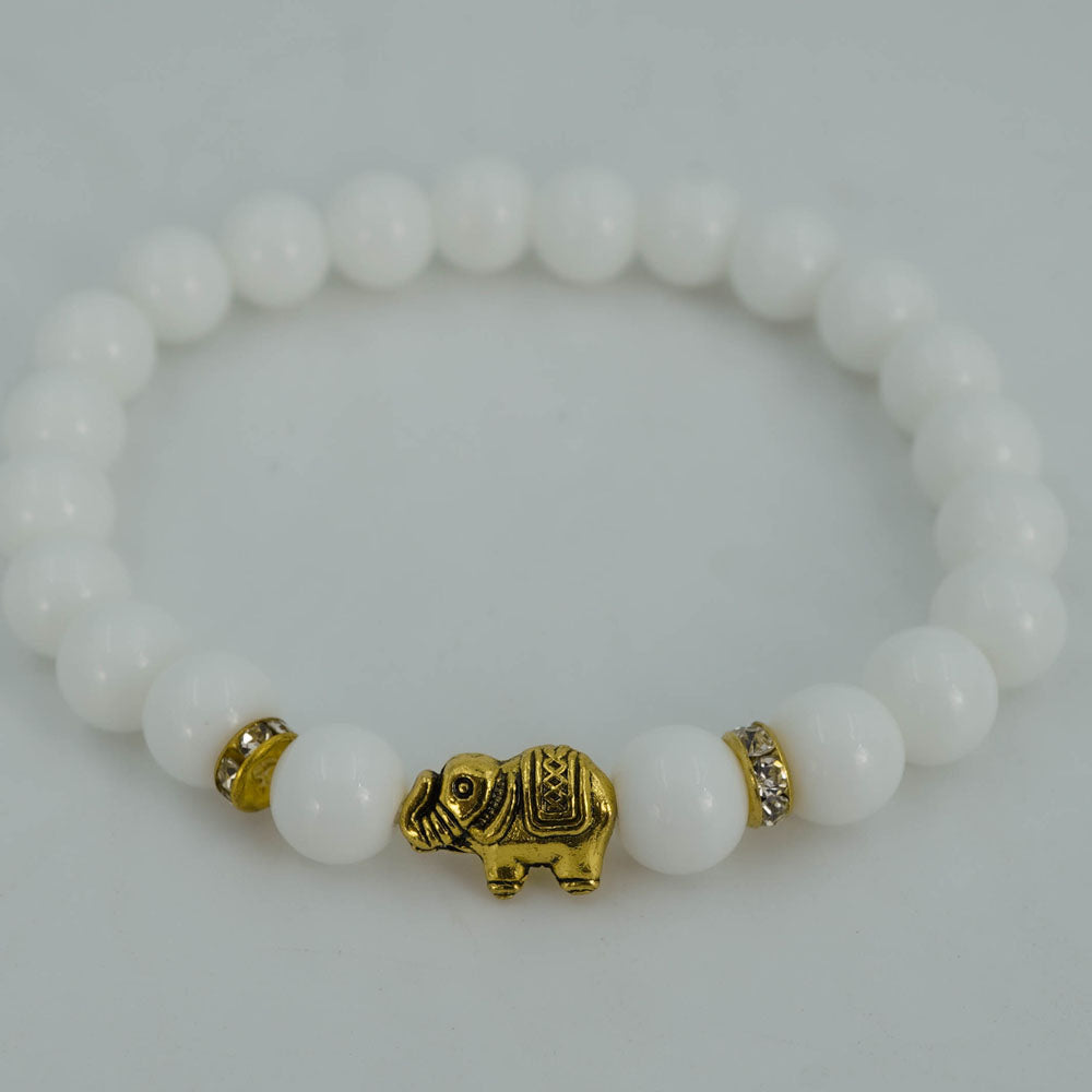 White beaded elephant charm bracelet