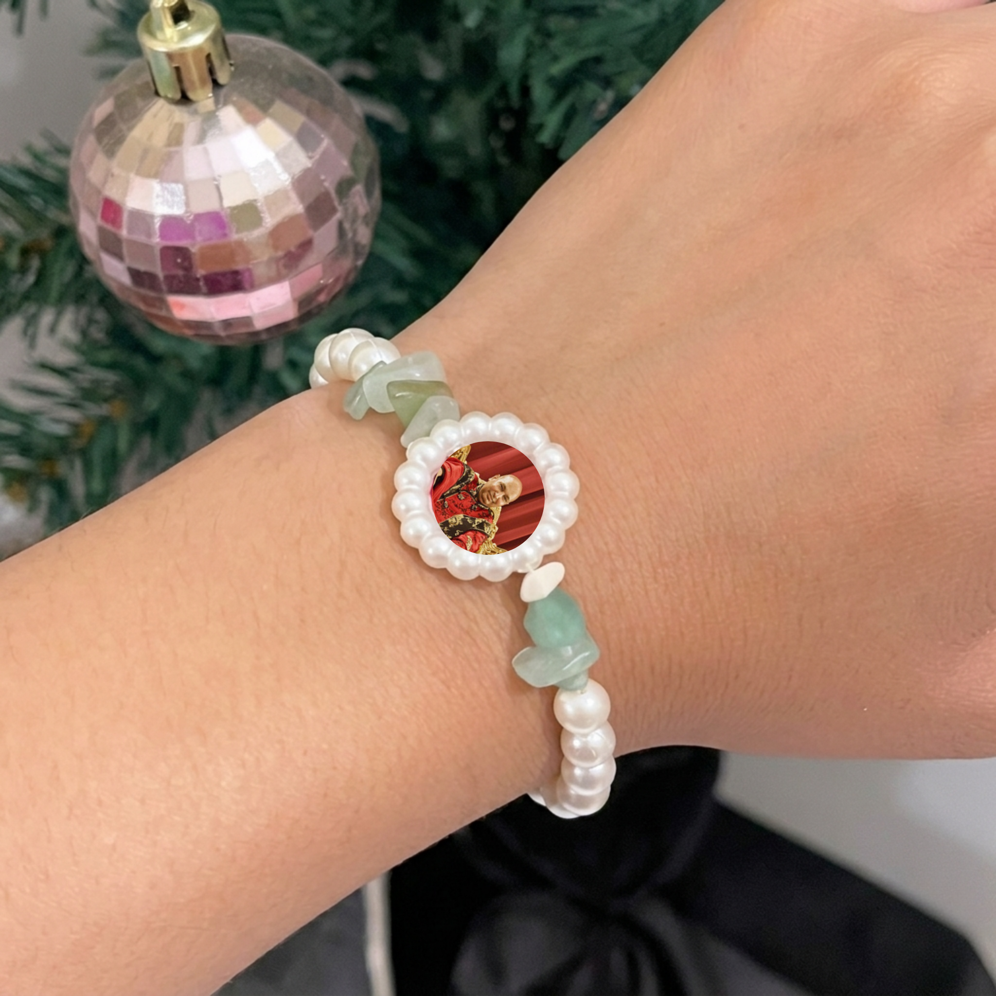 Premium Guru Ji Photo Pearl Bracelet