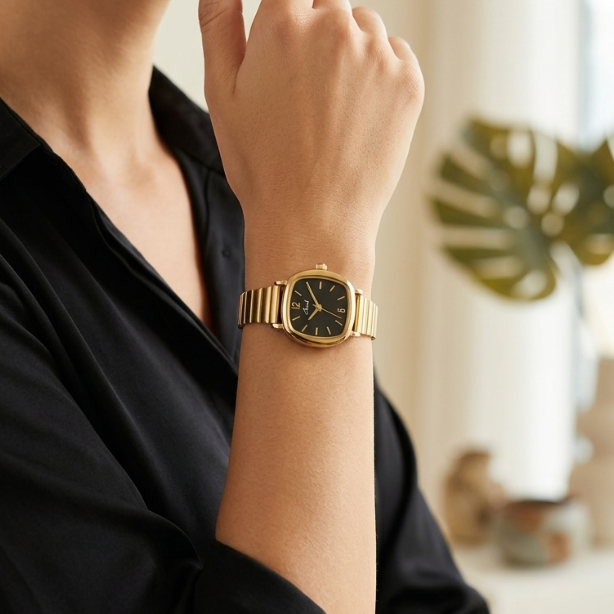 Aura Vintage Square Gold Watch for Women