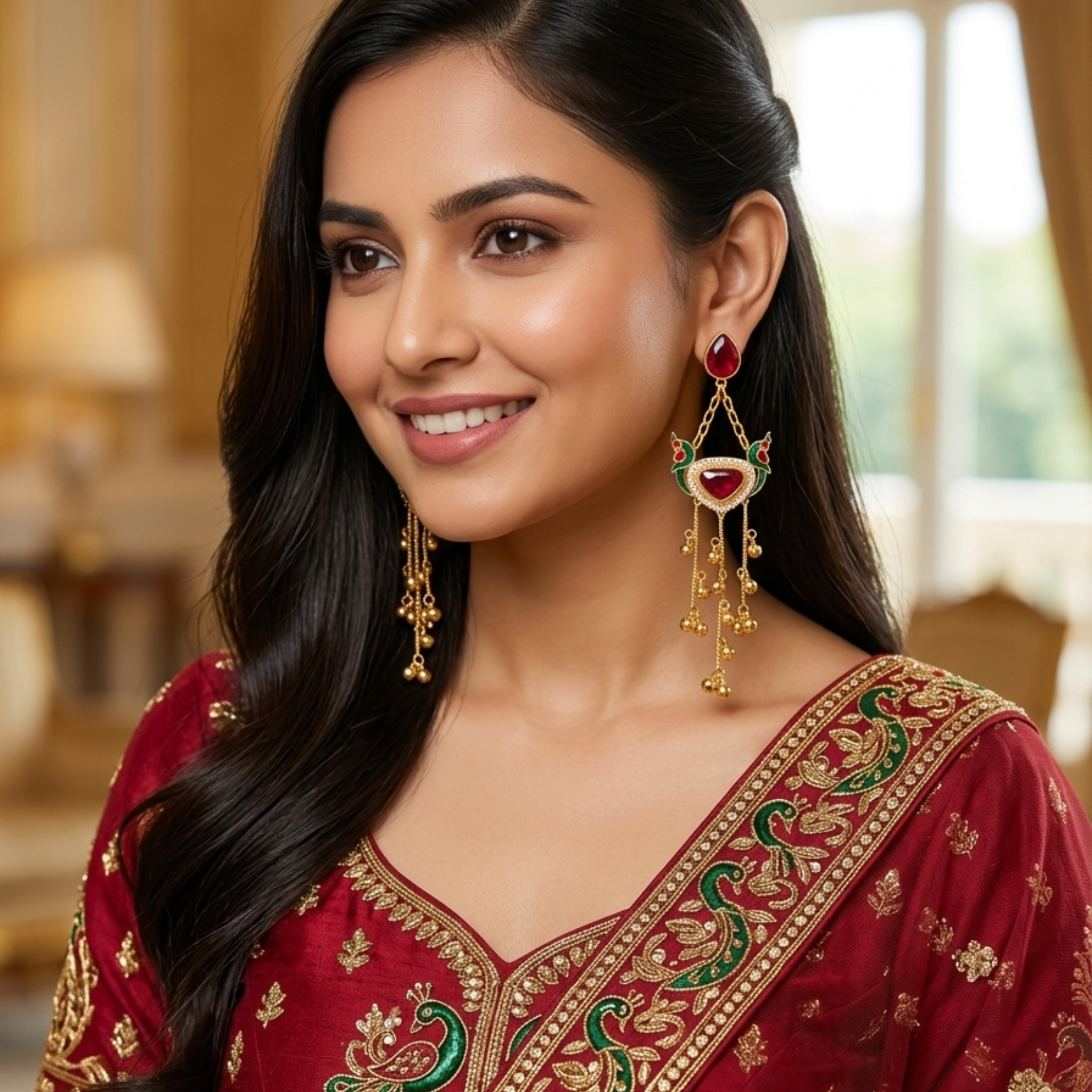 Traditional Kashmiri Style Enamel Jhumka Earrings with 18k Gold Plating