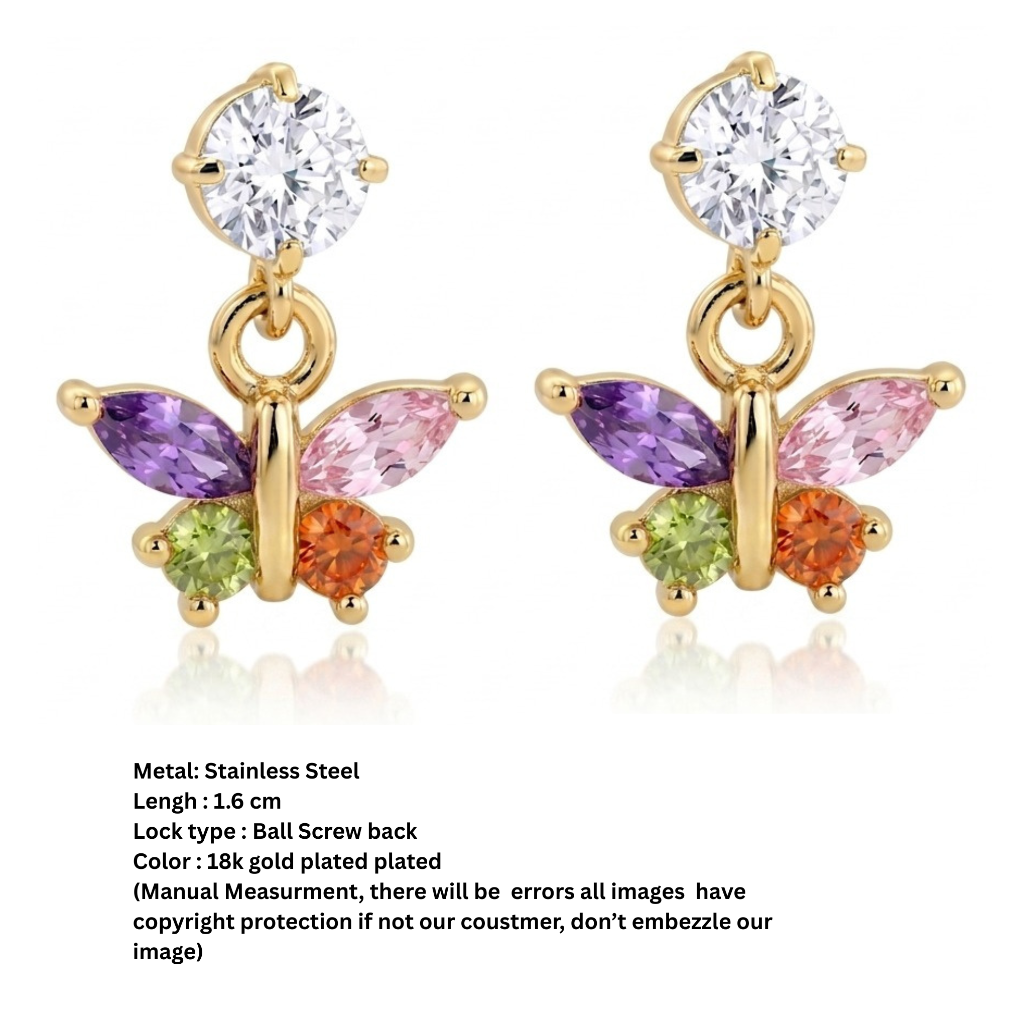 COLOURFUL BUTTERFLY STUDS