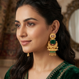 Chandbali Earrings with Royal Ruby Red & Emerald Green Stone Accents