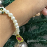 Sacred Devotional Kada with Heart Charm & Dark Green Bead Accents