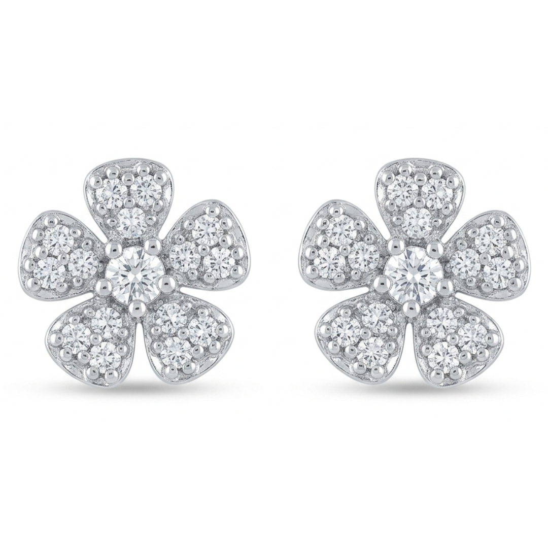 ZIRCON STUDDED FLOWER EARINGS