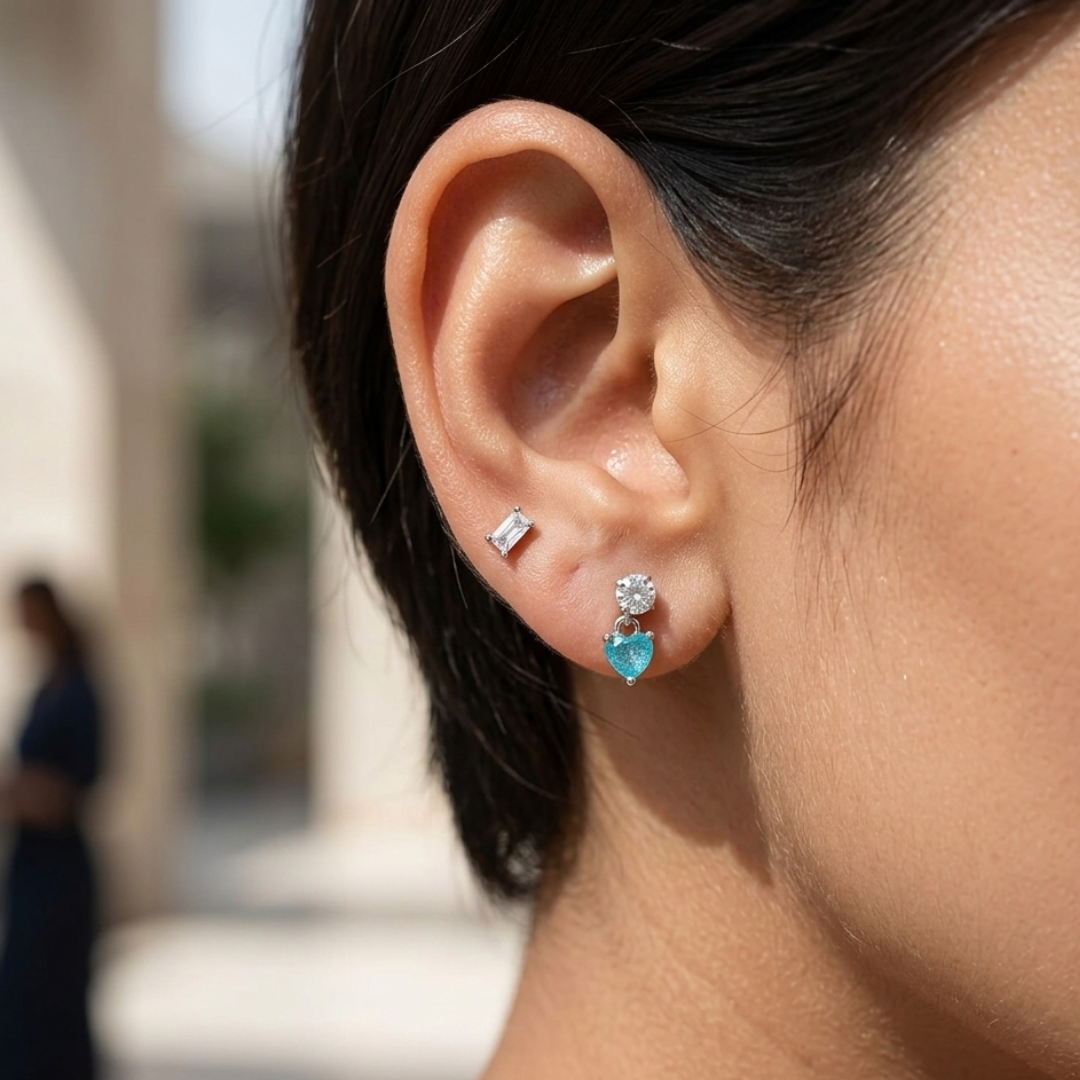 BLUE STONE HEART EARINGS
