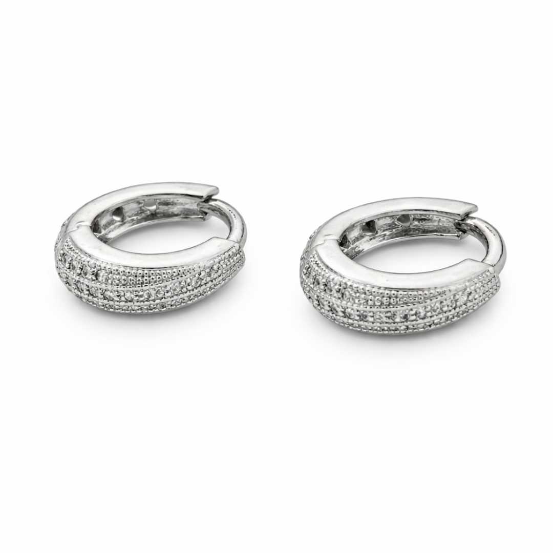 Aurora Pave-Set Stainless Steel Huggie Hoops