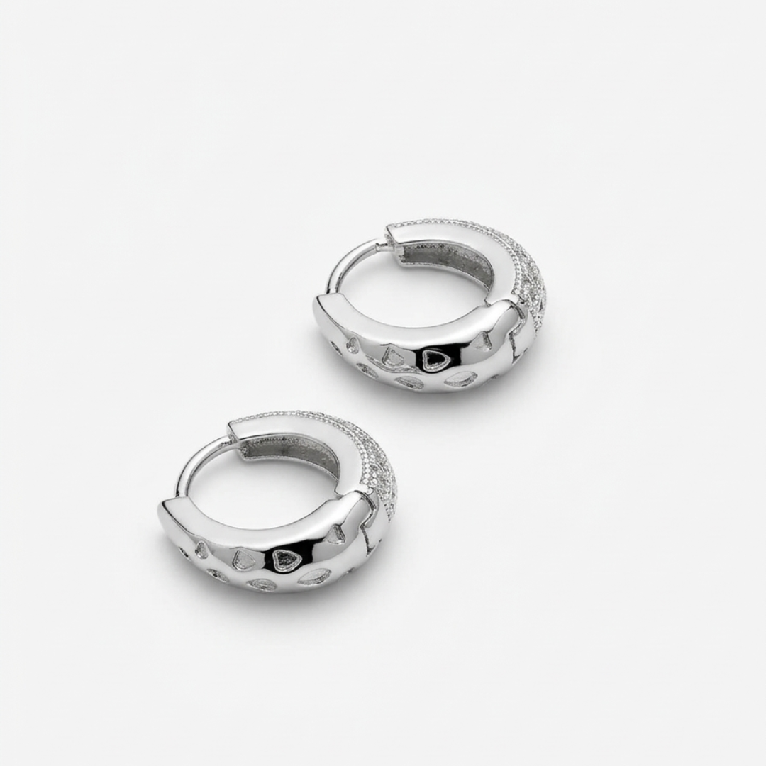 Aurora Pave-Set Stainless Steel Huggie Hoops