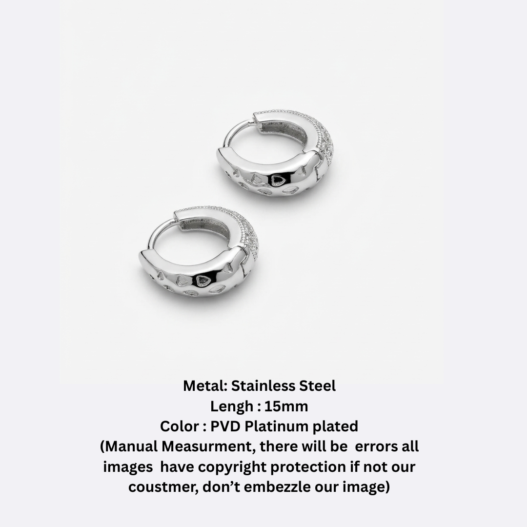 Aurora Pave-Set Stainless Steel Huggie Hoops