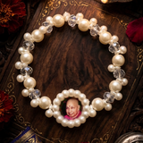 Eternal Radiance Guruji Swaroop Bracelet – Luxurious Handcrafted Pearl & Faceted Crystal Devotional Jewelry