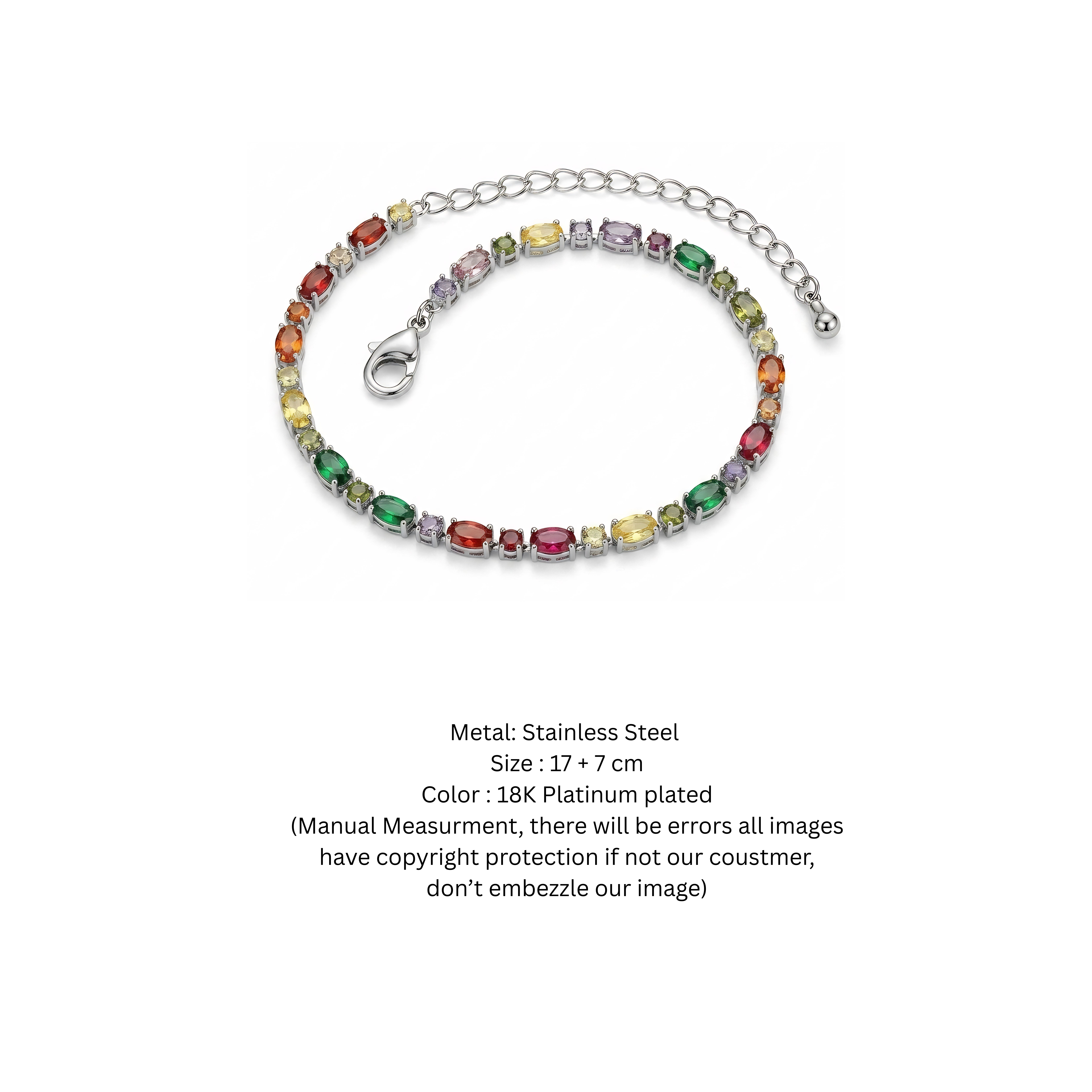 Rainbow Cascade Multicolor Gemstone Sterling Silver Tennis Bracelet
