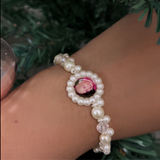 Eternal Radiance Guruji Swaroop Bracelet – Luxurious Handcrafted Pearl & Faceted Crystal Devotional Jewelry
