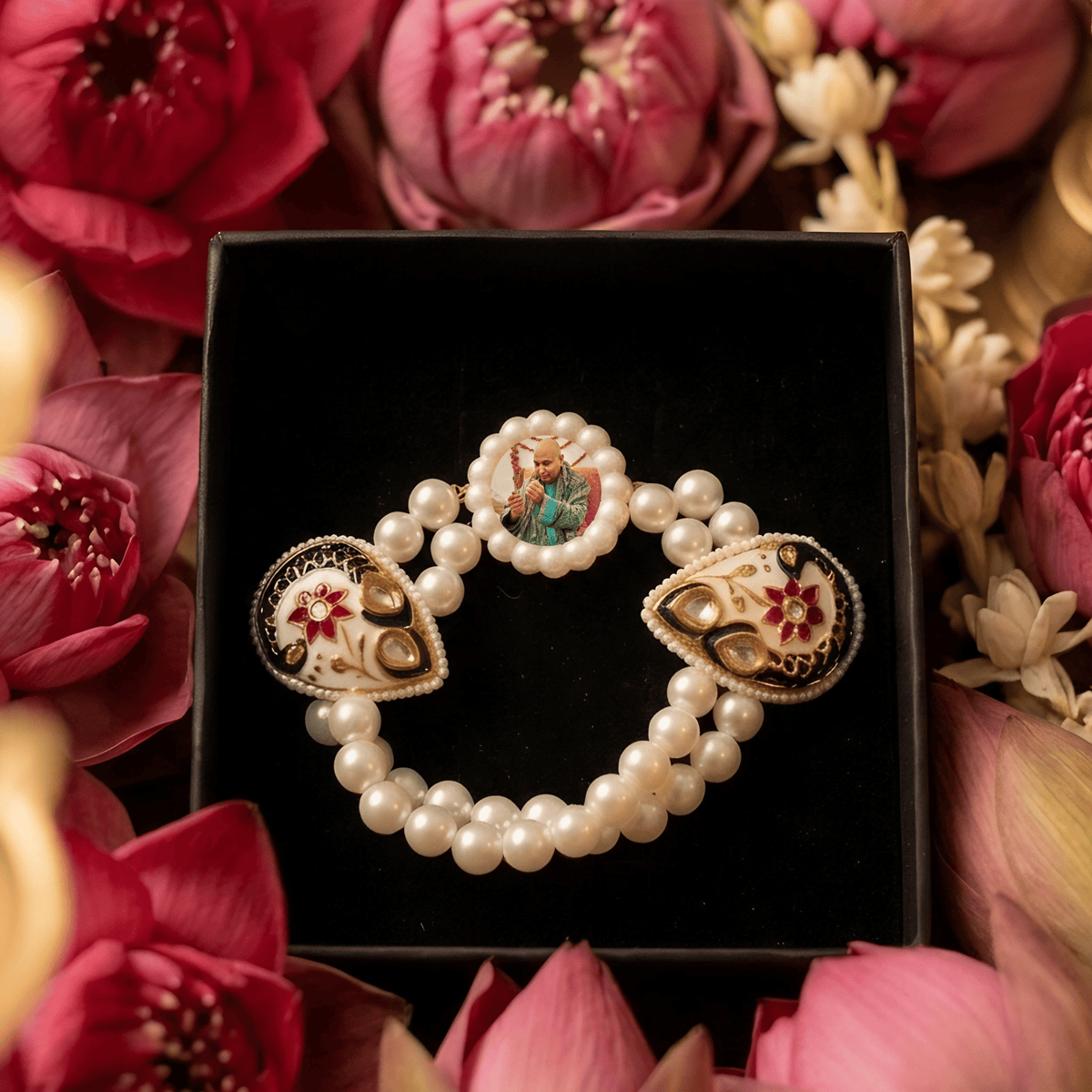 Divine Heritage: Pearl & Meenakari Blessing Bracelet for Sangat