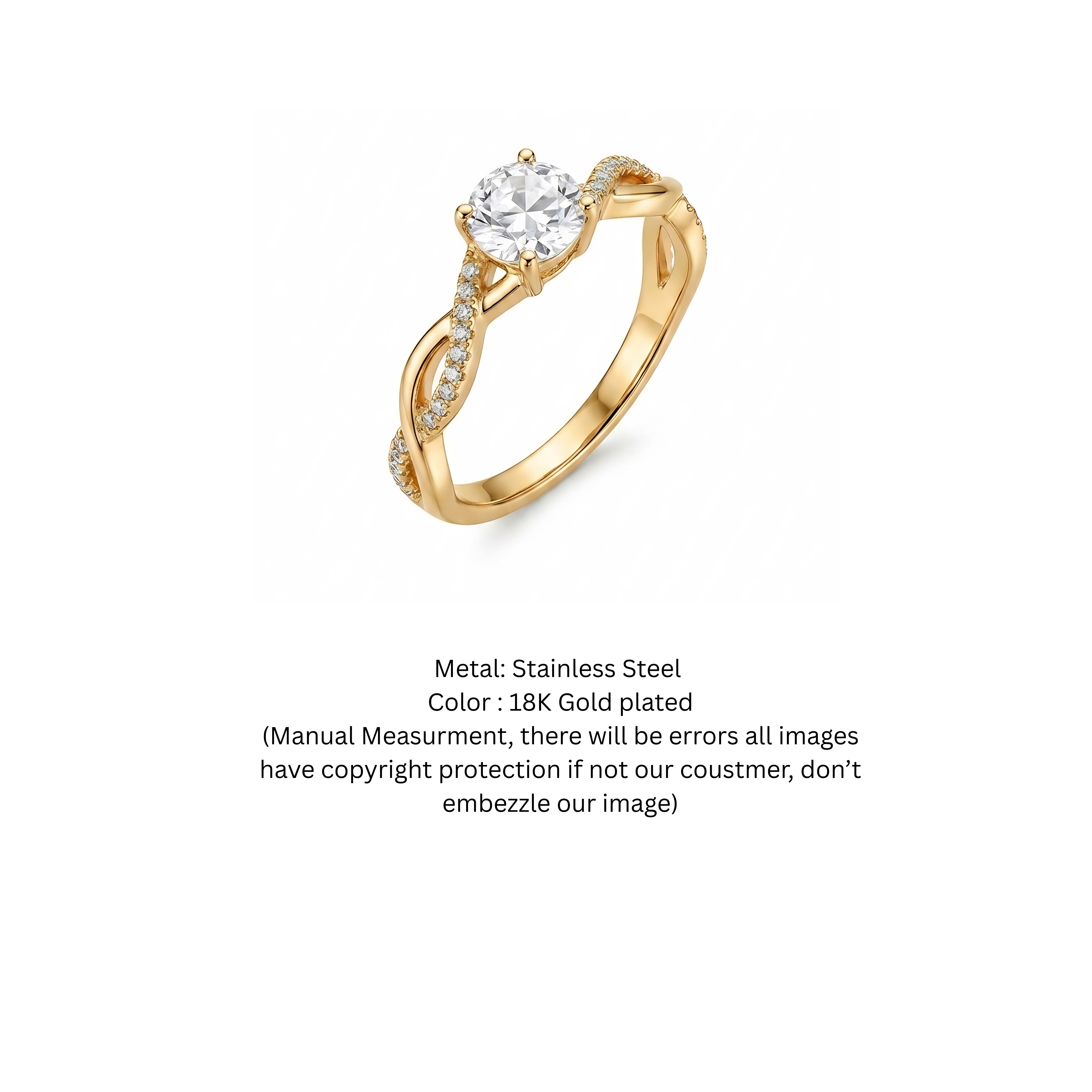 Gold Plated Round-Cut Diamond Twisted Infinity Engagement Ring