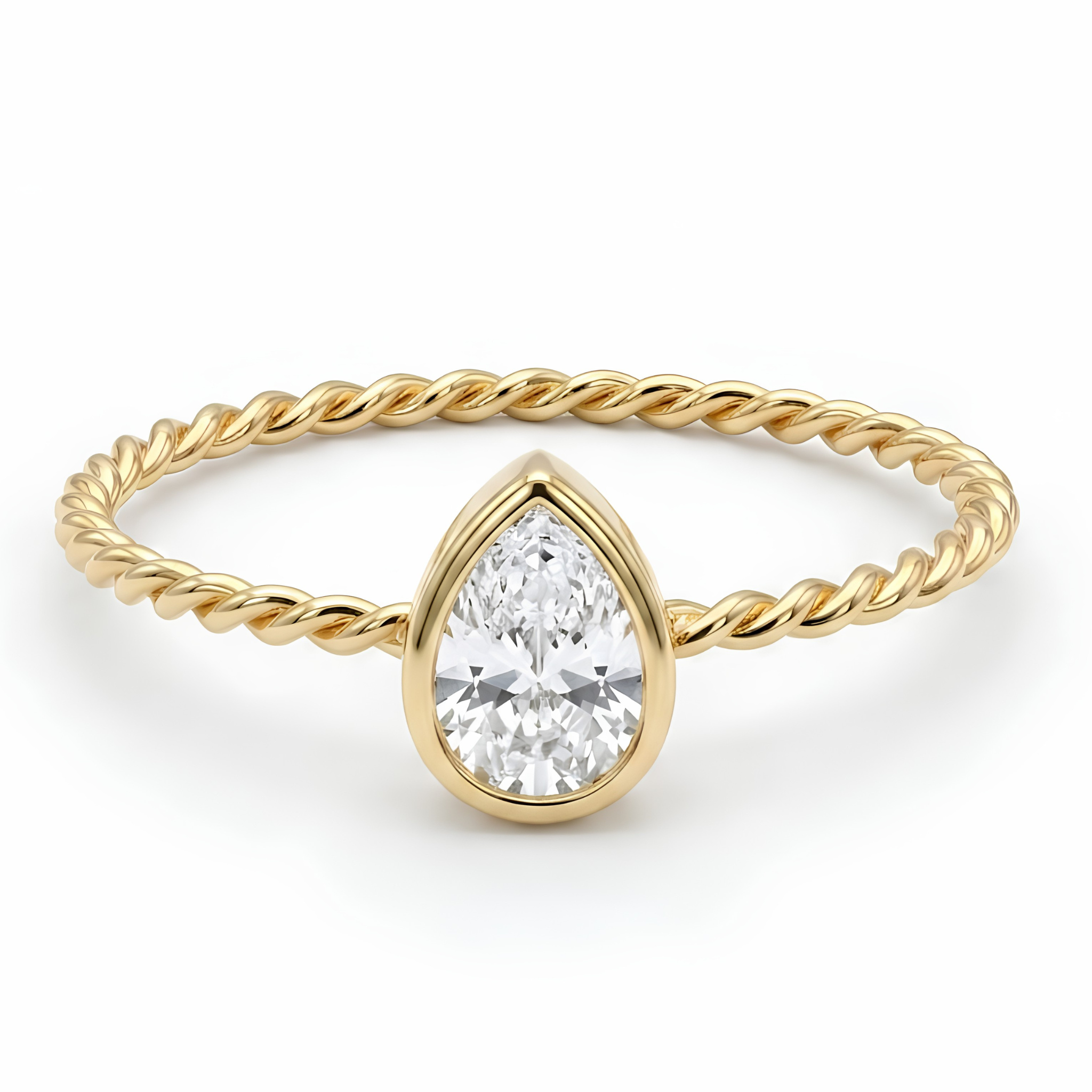 18K Gold Plated Bezel-Set Pear Cut Twist Band Ring