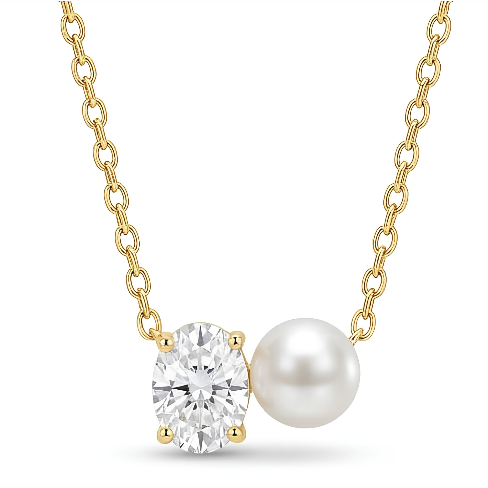 Oval Crystal & Pearl Duo Pendant Necklace