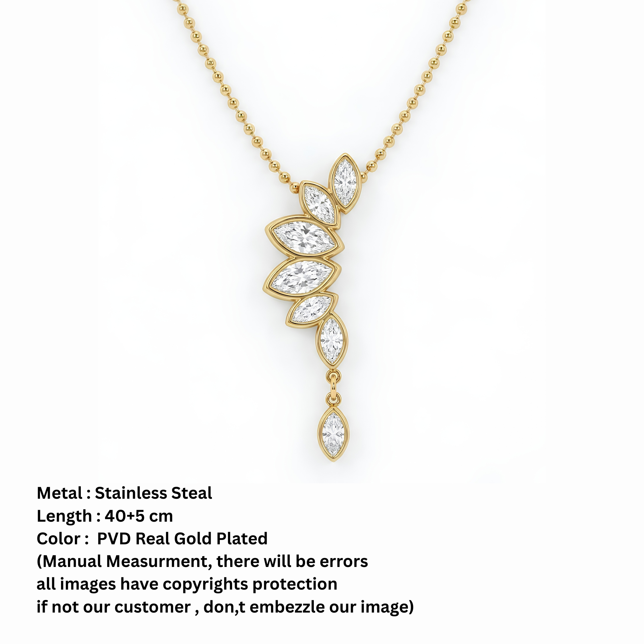 Marquise Bezel Cascade Diamond Pendant Necklace