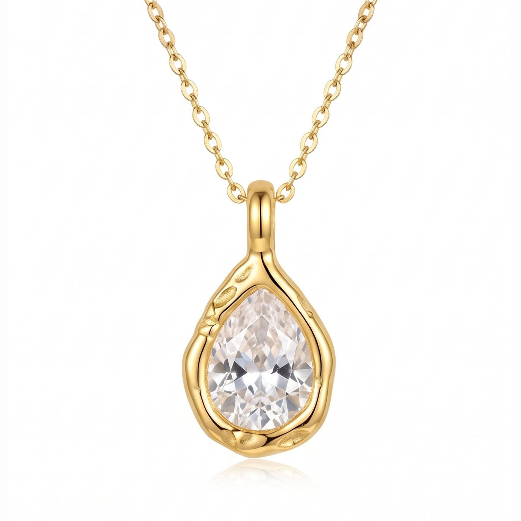 18K Gold Plated Stainless Steel Teardrop Zircon Pendant Necklace