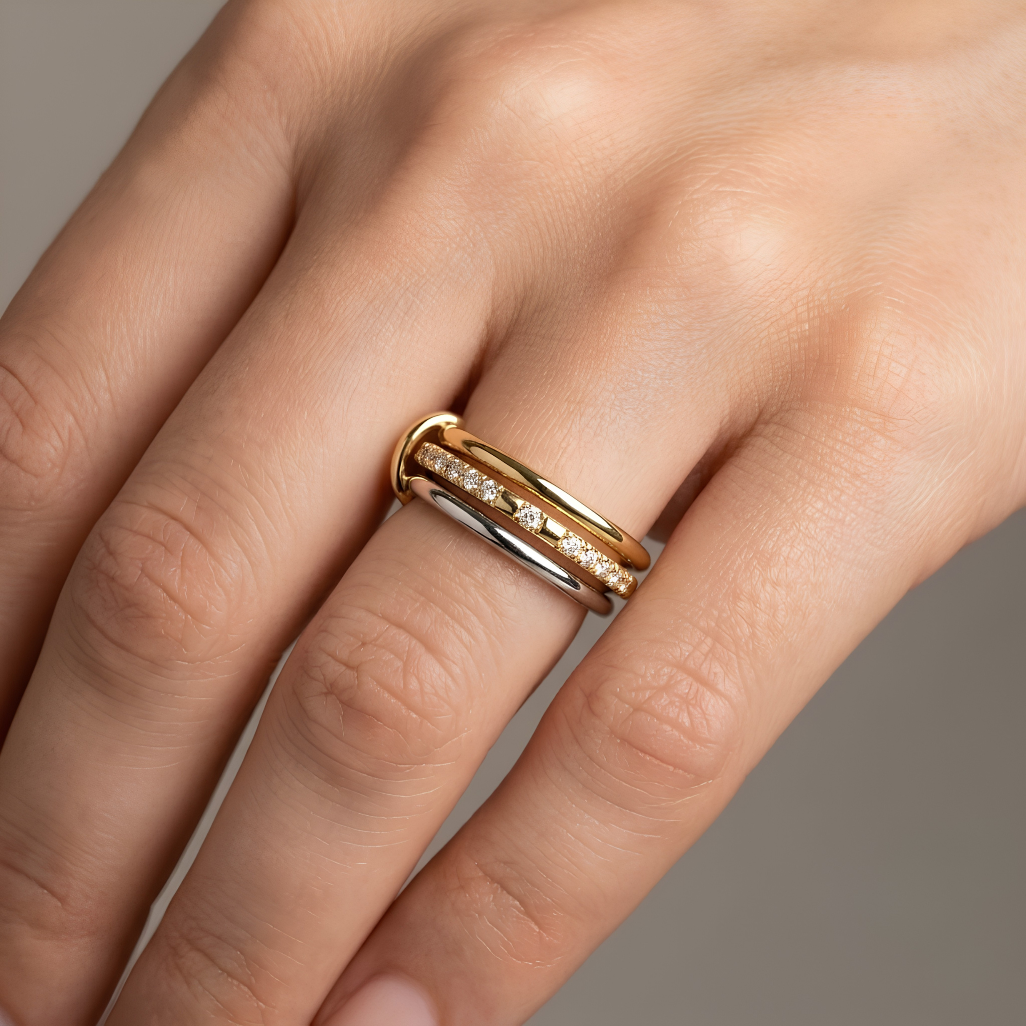 18K Gold Plated Interlocking Multi-Band Stone Ring