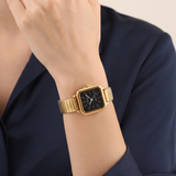 ATRAER Women's Square Gold-Tone Expansion Band Watch with Minimalist Black Dial