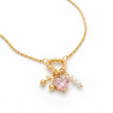 Sweetheart Cherry & Pearl Charm Pendant Necklace (18K Gold Plated)