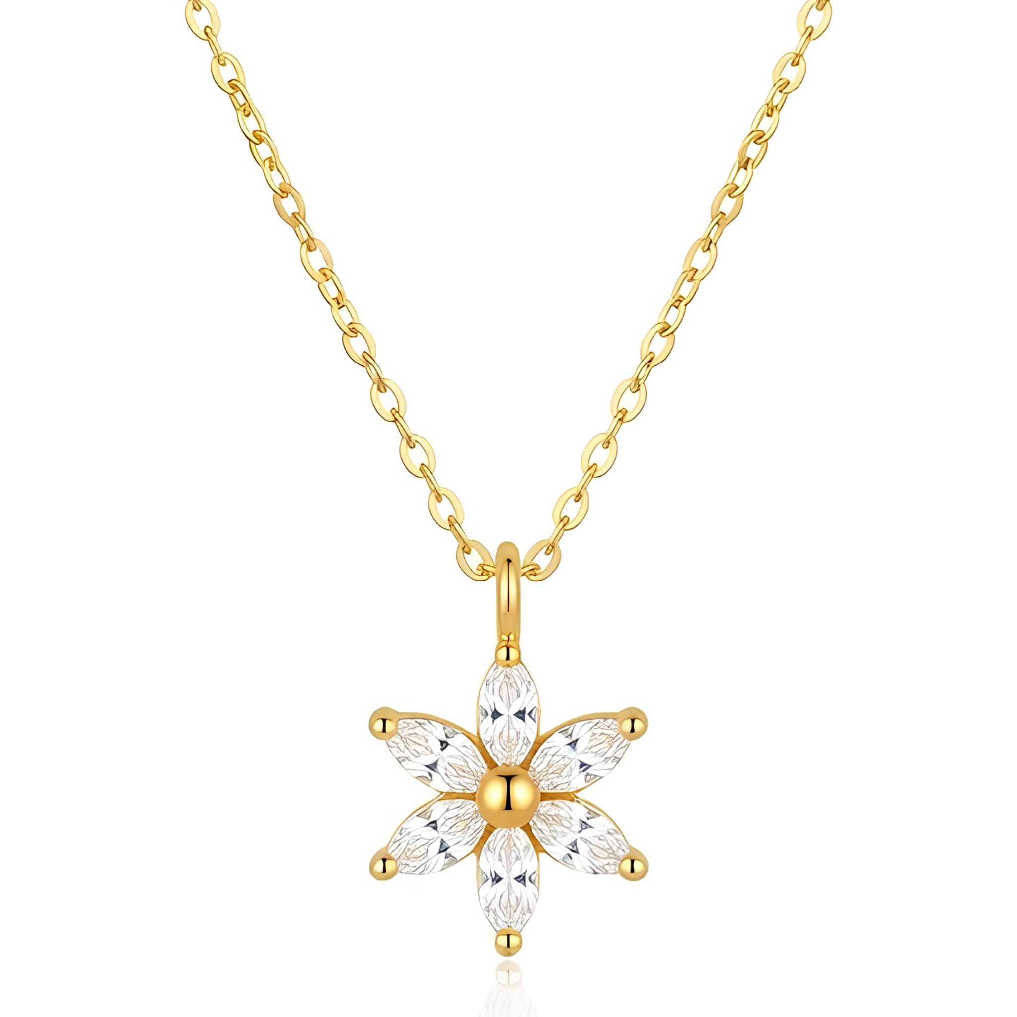 18K Gold Plated Floral Zircon Cluster Pendant Necklace