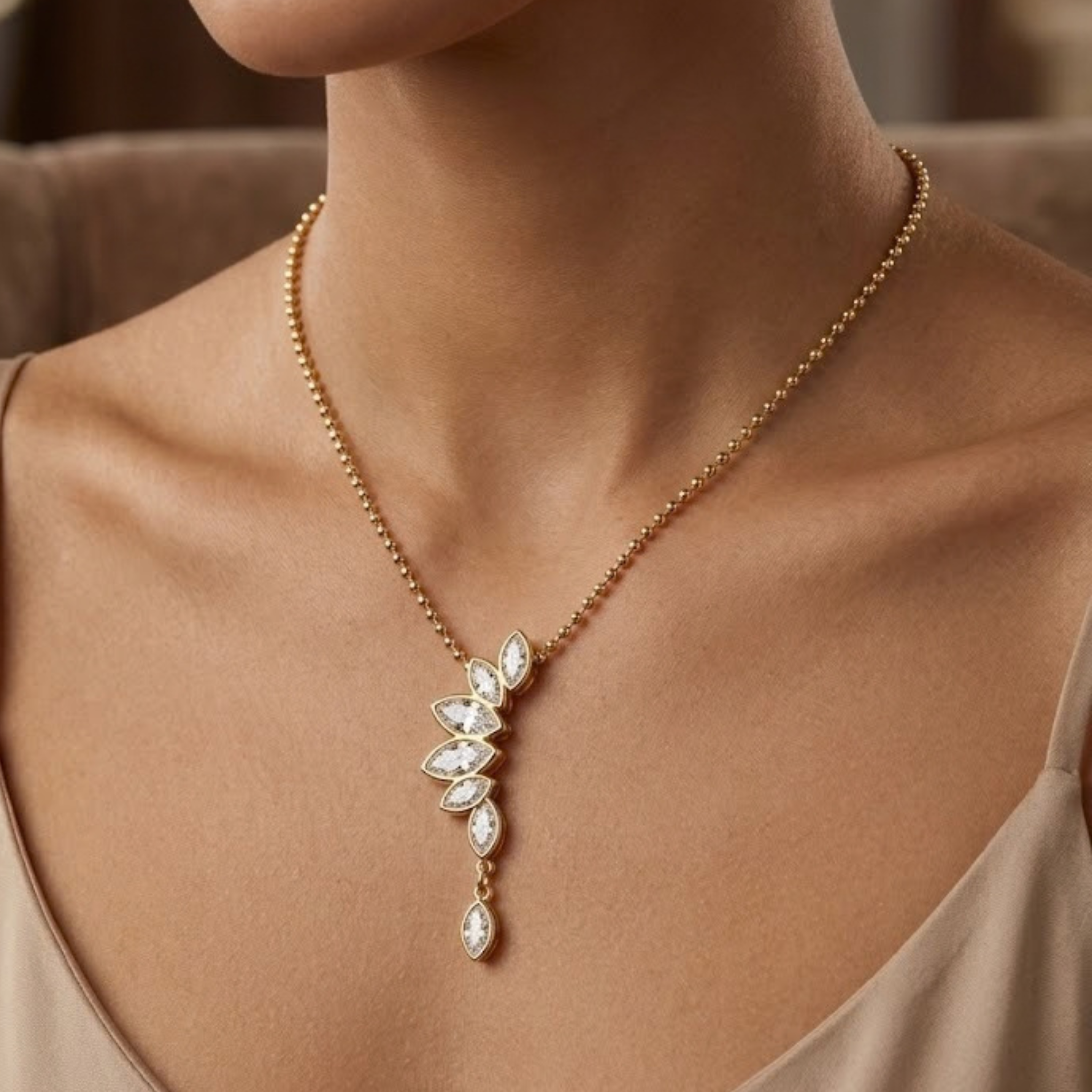 Marquise Bezel Cascade Diamond Pendant Necklace