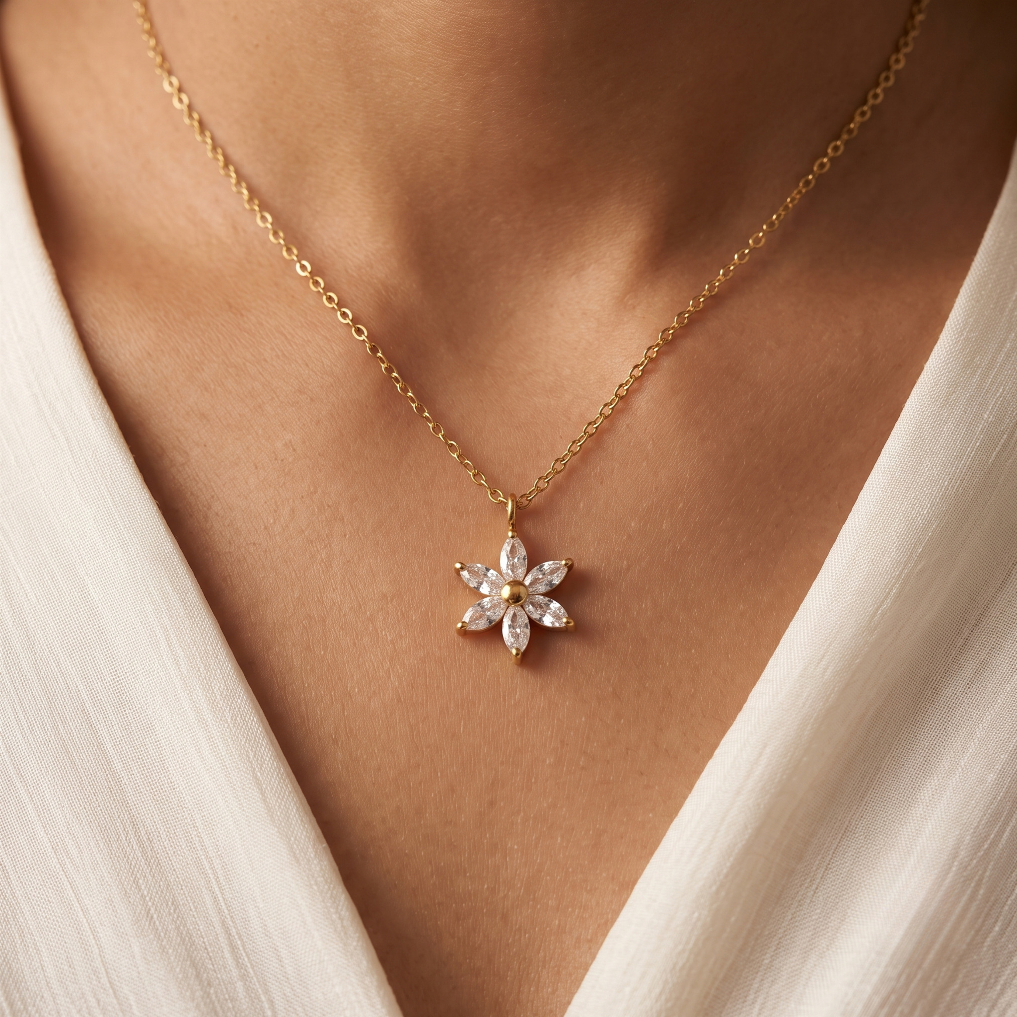 18K Gold Plated Floral Zircon Cluster Pendant Necklace