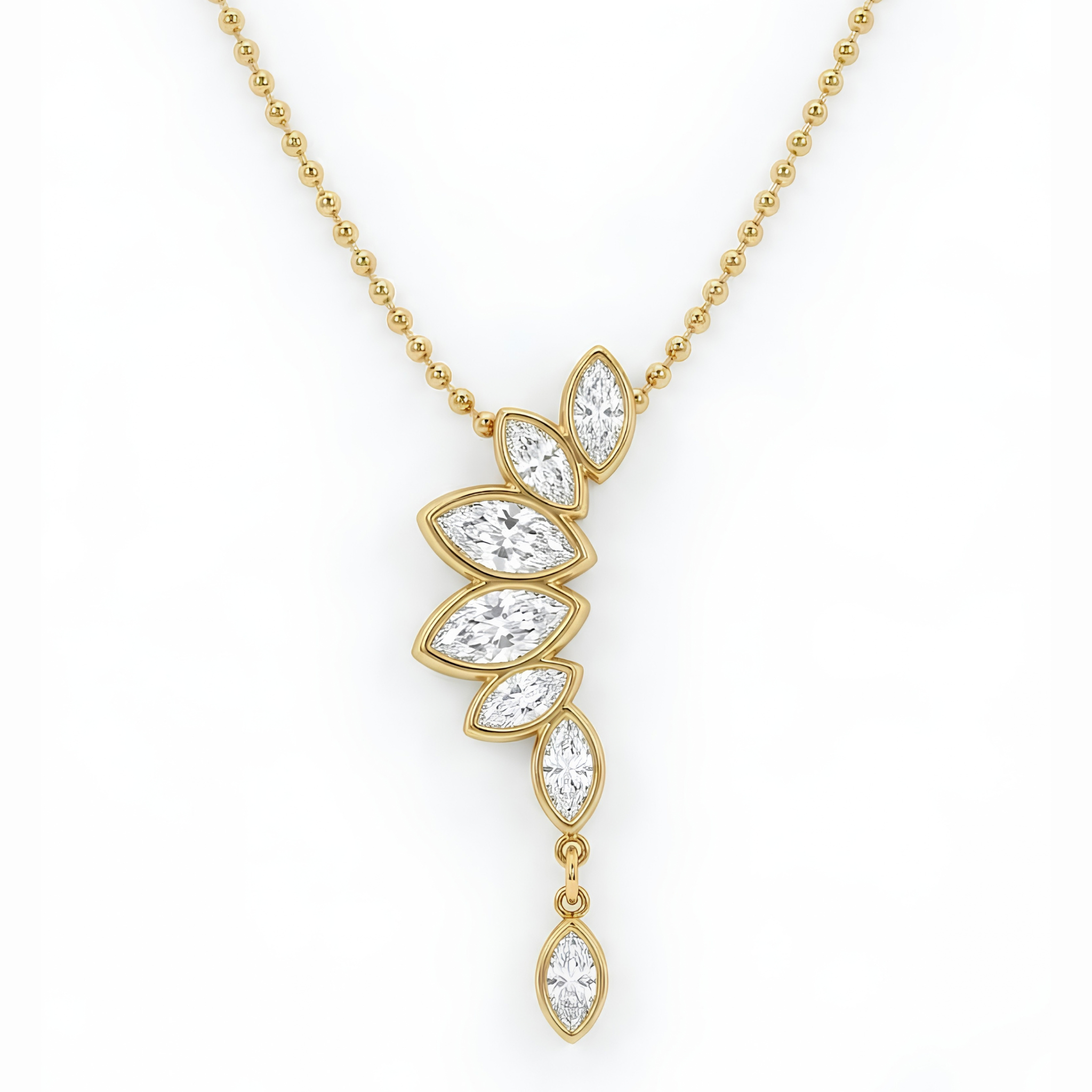 Marquise Bezel Cascade Diamond Pendant Necklace