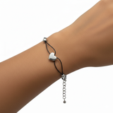 Silver-Tone Heart Charm Black Cord Friendship Bracelet
