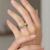 Dainty Aquamarine-Style Teardrop and Solitaire Open Ring