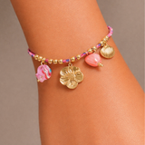 Island Bloom Charm Bracelet with Pink Glass Hearts & Golden Seashells