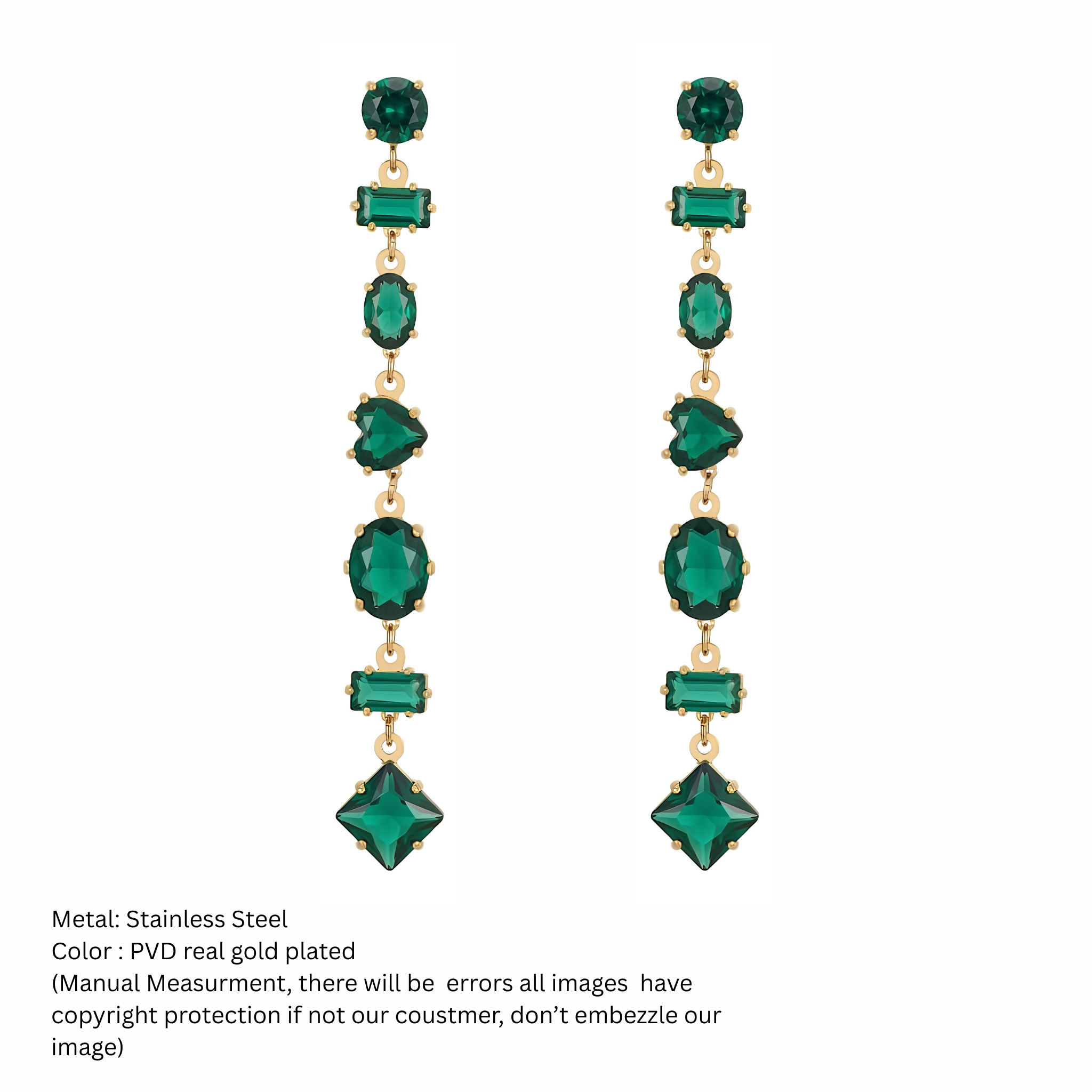 Anti-Tarnish Emerald Green Multi-Cut Crystal Drop Earrings