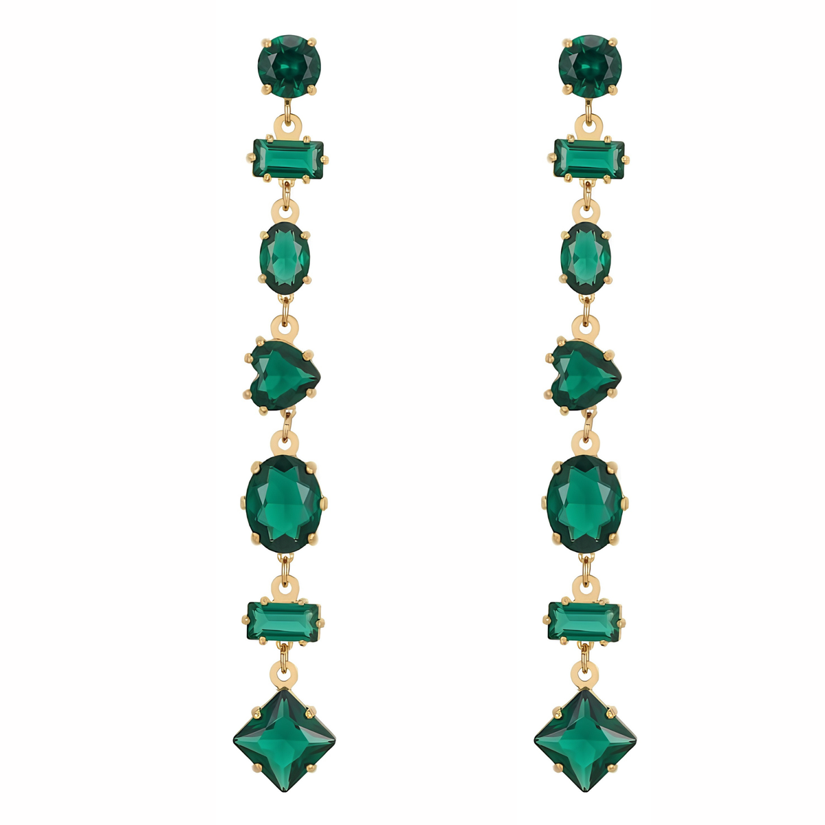 Anti-Tarnish Emerald Green Multi-Cut Crystal Drop Earrings