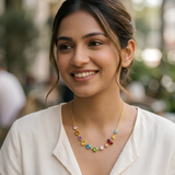 Anti-Tarnish Rainbow Multi-Cut Gemstone Gold Station Necklace