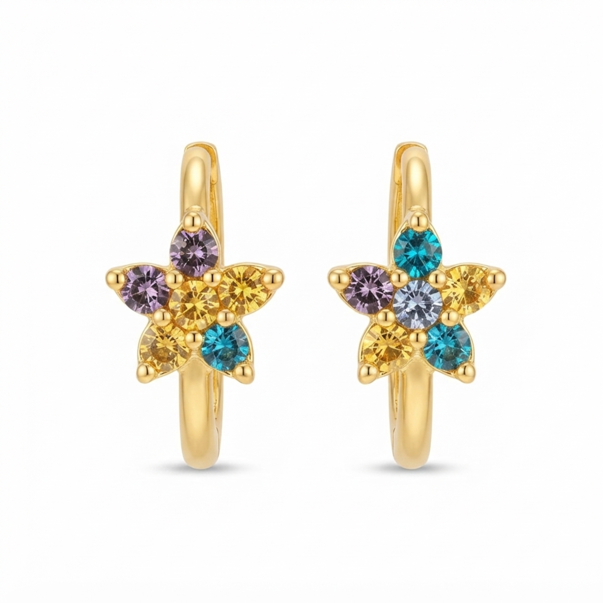 Multicolor Flower Crystal Gold Huggie Hoop Earrings