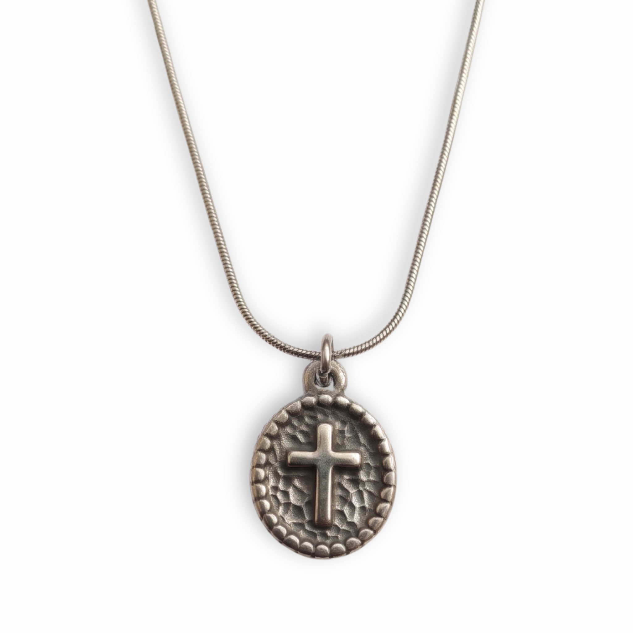 Hammered Cross Medallion Silver Pendant