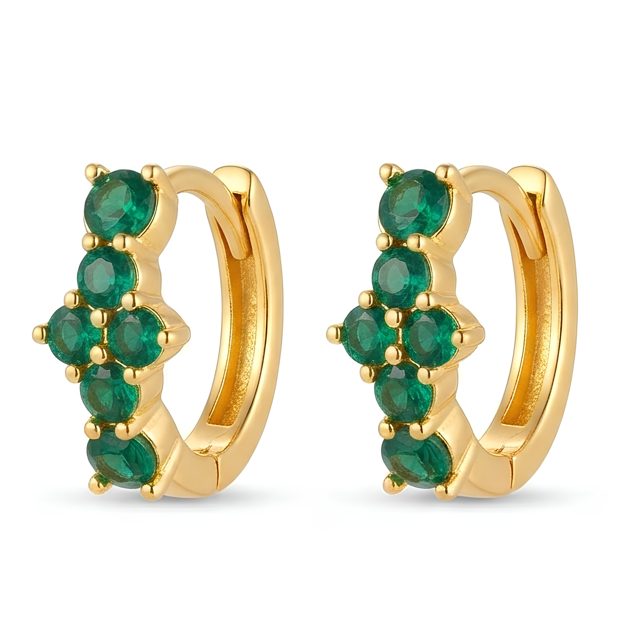 Emerald Green Crystal Cluster Gold Huggie Hoop Earrings
