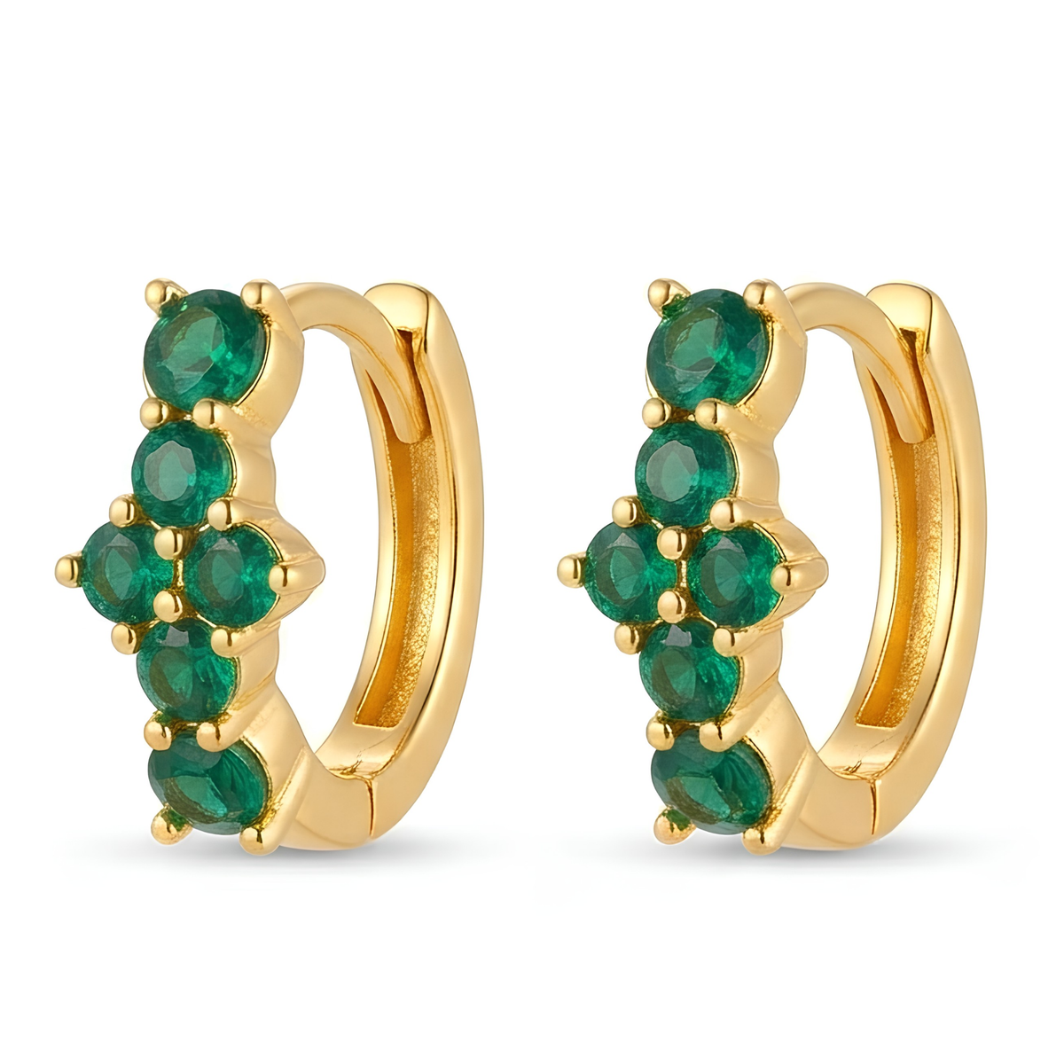 Emerald Green Crystal Cluster Gold Huggie Hoop Earrings