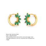 Emerald Marquise Fan Gold Huggie Hoop Earrings