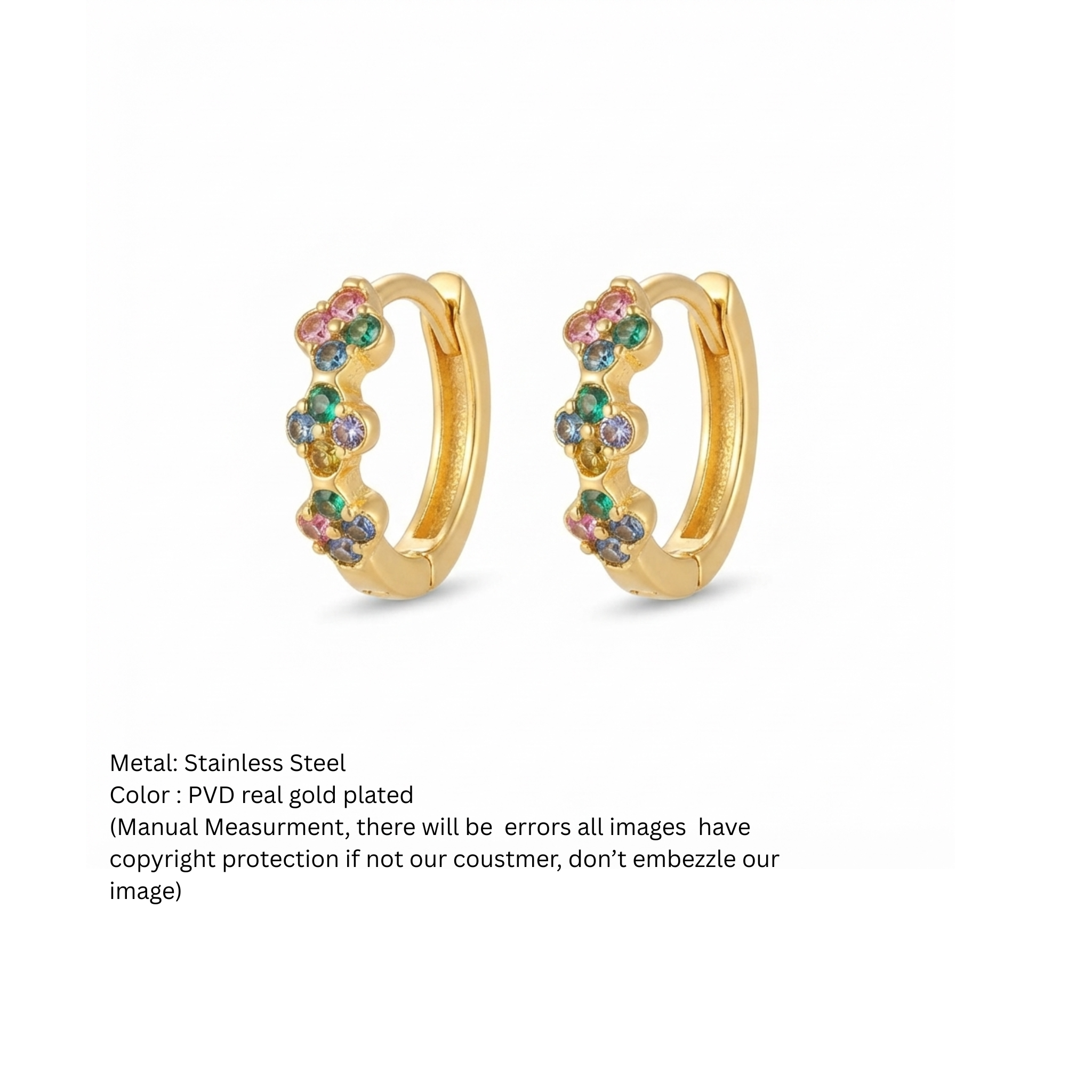 Multicolor Flower Cluster Gold Huggie Hoop Earrings