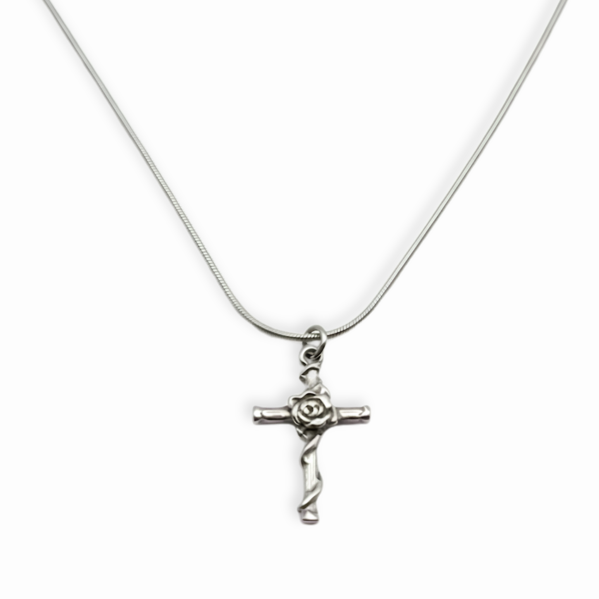 Enchanted Rose Cross Silver Pendant