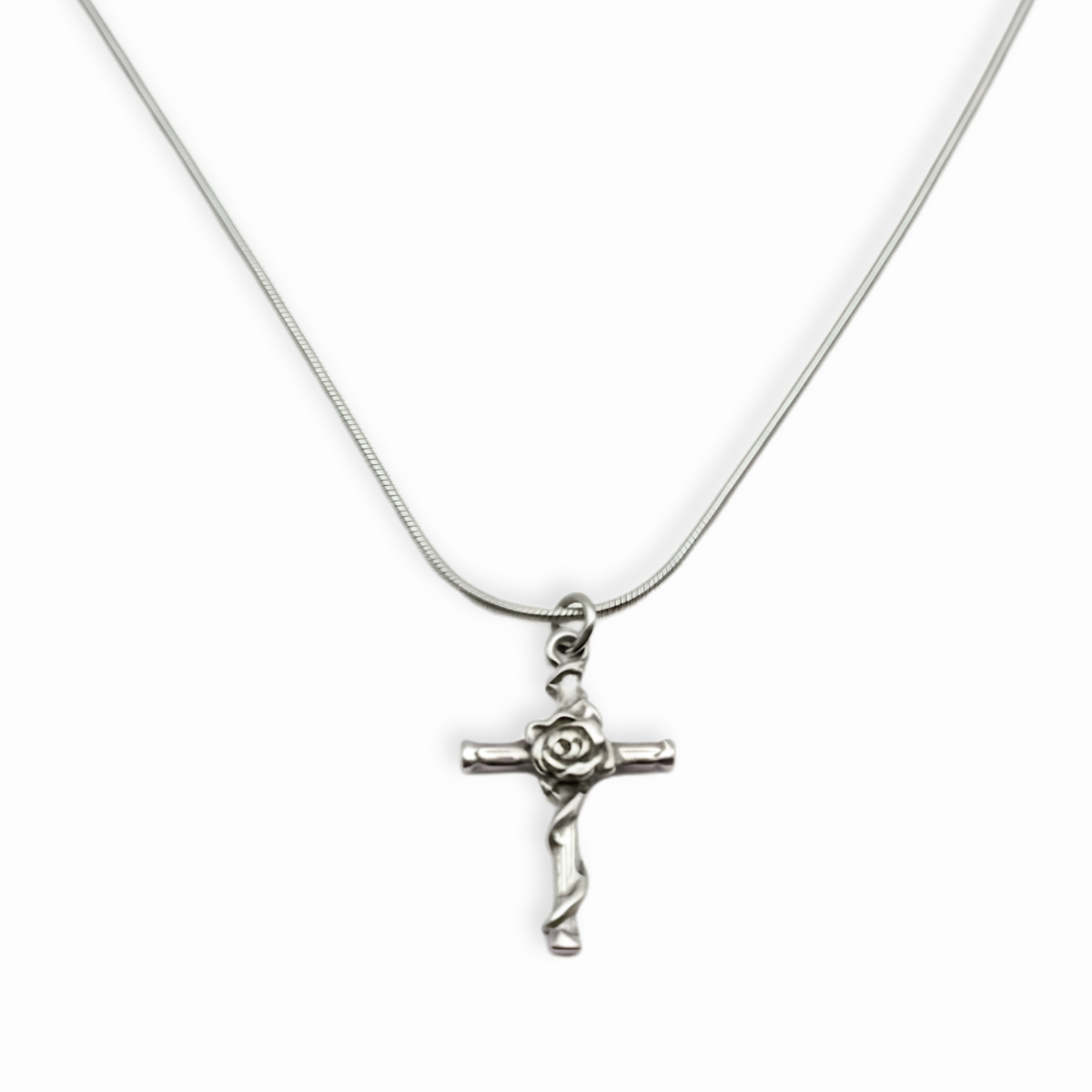 Enchanted Rose Cross Silver Pendant