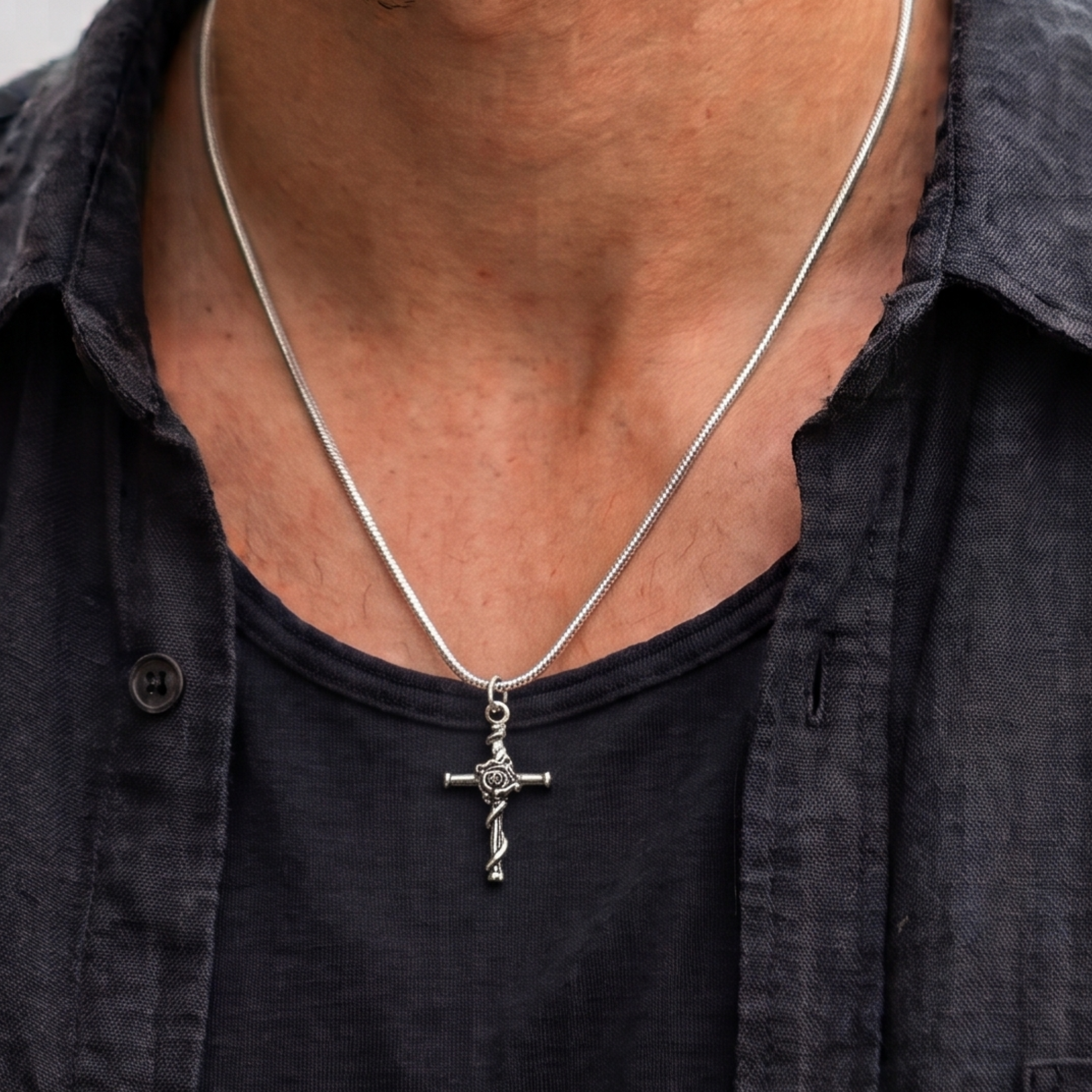Enchanted Rose Cross Silver Pendant