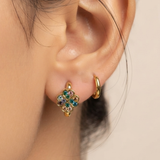 Multicolor Four-Leaf Clover Gold Huggie Hoop Earrings